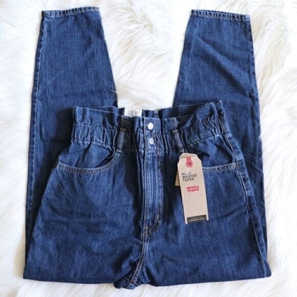 NWT Levi's Paper Bag Jeans Size 26 High Rise Straight Leg Blue Dark Wash - Picture 6 of 9